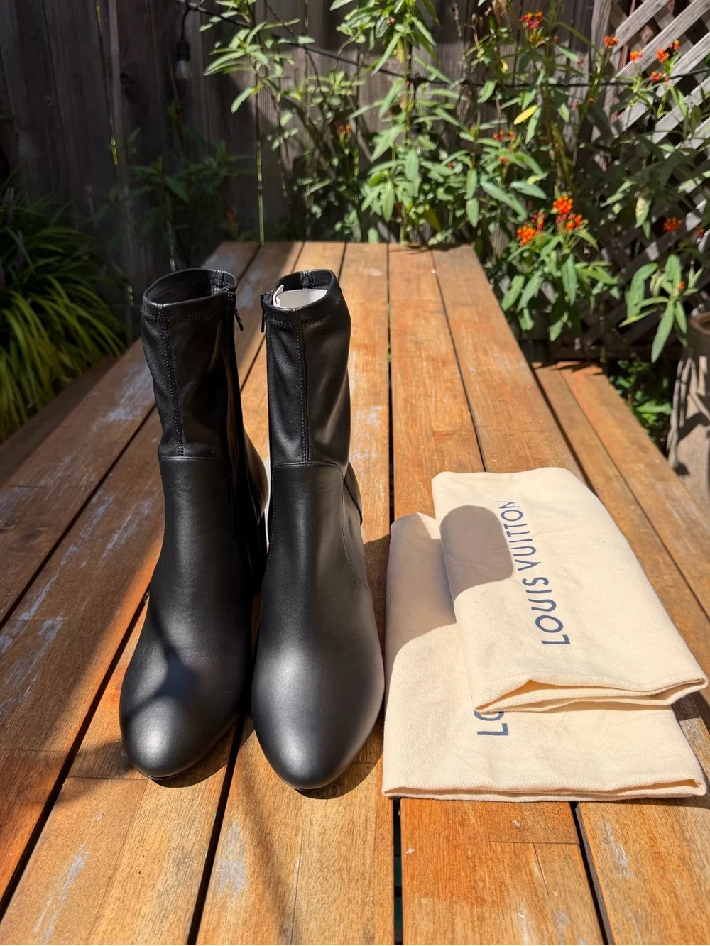 LOUIS VUITTON Uniforms Black Stretch Leather Silhouette Ankle Boots